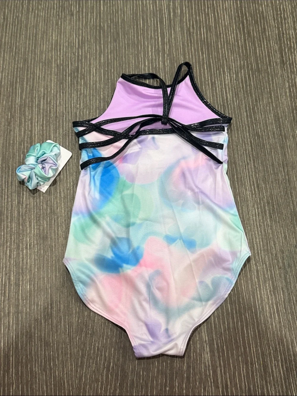 NWT Justice Size Small (7-8) Pastel Watercolor Leotard with Scrunchie set